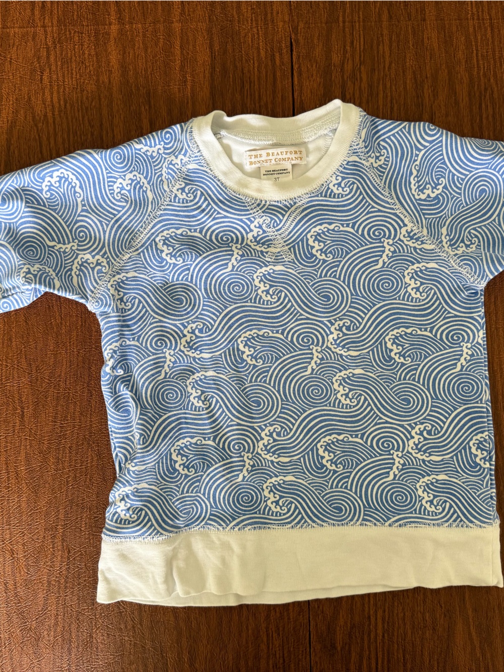 The Beaufort Bonnet Company Blue and White Wave-Print Kids One-Piece